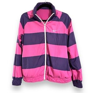 NIKE | Women’s Retro Stripe Reversible Windbreaker Jacket w/Hidden Hood Size L